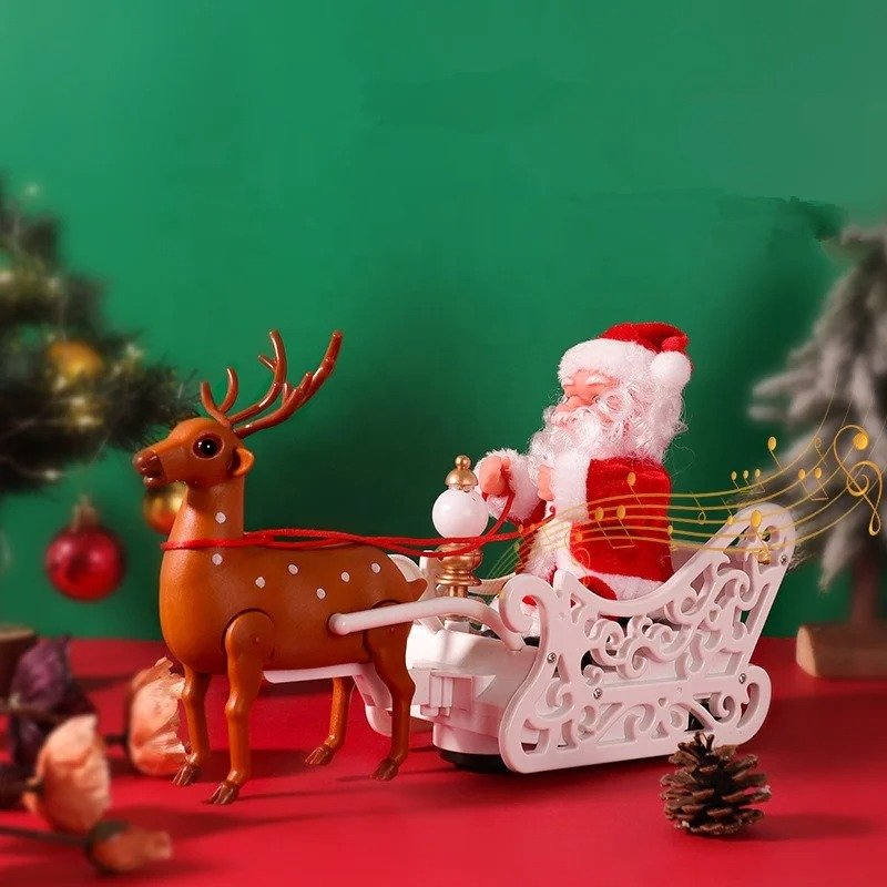 დეკორატიული სანტაკლაუსები - ირემზე, მარხილში